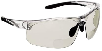 voltX Constructor ULTIMATE Bifokale Schutzbrille mit Lesehilfe Bifokale Rad, Sportbrille Premium CE EN166FT, UV400 Linse (+1.5 Dioptrie, Transparenter Rahmen, Verspiegelte Gläser)