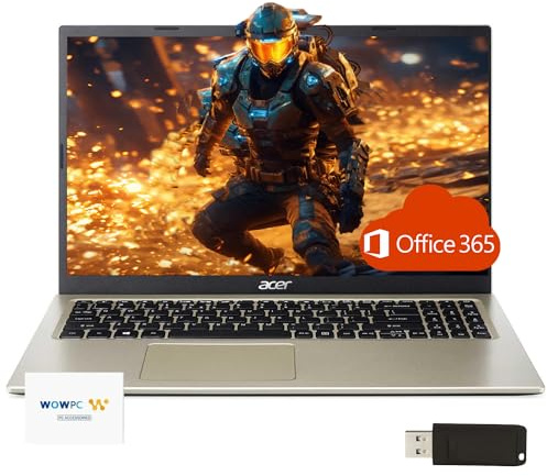 acer Aspire Thin Laptop, 1 Year Office365, 15.6 FHD Display, Intel Celeron Dual-Core N4500 Processor, RJ-45, Webcam, WiFi, Bluetooth, Win 11 Pro, Safari Gold, w/WOWPC USB (32GB RAM | 1TB SSD)