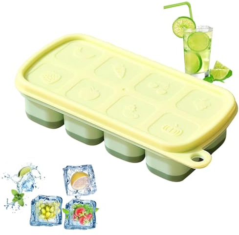 Ice Tray with Lid | Spill-Resistant Silicone Ice Cube Tray | Stackable Freezer Ice Trays | Square Ice Cube Maker Mold, Ice Cube Tray with, Silicone Ice Tray with Lid, Spill-Proof Ice Cube Tray