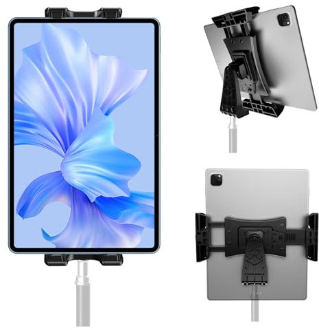 Tablet Stativ Halterung Adapter 360 Grad Drehbar Universal Tablet Klemmhalter für Stativ Selfie Stick Einbeinstativ Kompatibel mit iPad Pro, iPad Air, iPad Mini, 3,5-13,5 Zoll Handy