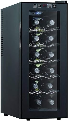 Wrobelax Mini refroidisseur de vin pour 12 bouteilles de vin 11-18 °C, température réglable, contrôle tactile, lumières LED, élégant, convient pour la maison, le bar, les fêtes, noir