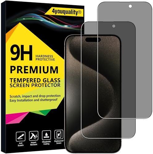 4youquality Privacy Screen Protector for iPhone 15 Pro Max (6.7-Inch), Anti Spy Tempered Glass Film, 2-Pack, [LifetimeSupport][Anti-Spy][Impact-Resistant][Anti-Scratch]