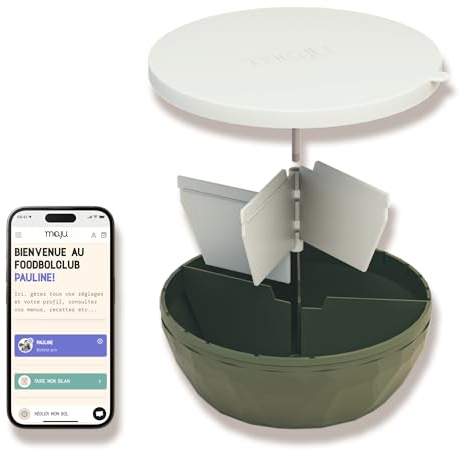 maju bol sans BPA avec 3 Compartiments + 1 bilan nutritionnel | Perte de Poids et rééquilibrage Alimentaire | Hermétique, Résistant au congélateur et Lave-Vaisselle | Made in France (Kaki)