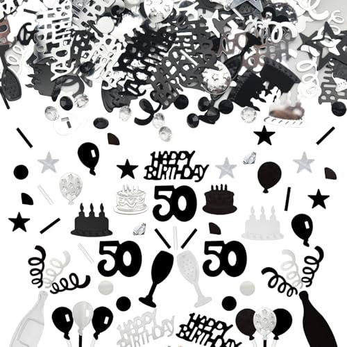 Konfetti 50 Geburtstag Deko, 50 Tischdeko Geburtstagdeko Confetti,Streudeko 50. Deko, Tischdeko 50 Geburtstags, Konfettiis Streudeko Geburtstages Schwarz und Silber Konfetties 50 Frauen Männer