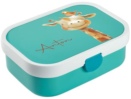 wolga-kreativ Personalisierte Campus Mepal Jausenbox Kinder für Mädchen Jungen Giraffe, Brotdose mit Fächer Unterteilungen, Geschenk Einschulung Schule und Kindergarten