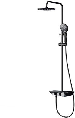 Mai & Mai Duschsystem5 Schwarz Hand und Kopfbrause Regendusche Duscharmatur inkl. Wandhalterungs-Set