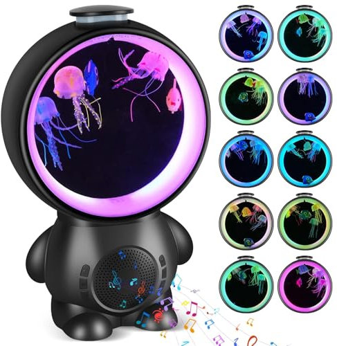 Quallen Lampe 10 Farben,Astronaut Nachtlicht Kinder mit Bluetooth Lautsprecher und 14 Weißes Rauschen,Axolotl Lampe für Zuhause Büro Dekoration Stimmungslicht,Geschenke für Jungs/Mädchen,Schwarz