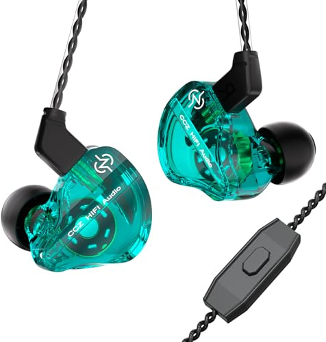 keephifi CCZ DC01 Pro In-Ear-Monitor-Kopfhörer, 1DD Bass HiFi IEM kopfhörer,V-Shape-Tuning kabelgebundene In-Ear-Ohrhörer, abnehmbaren 2pin-Z-OFC-Kabeln für Musiker, Schlagzeuger(Grün,mit mikro)