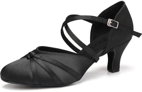 VCIXXVCE Chaussures de Danse Latine Femme Bout Fermé Noir Salsa Tango Bachata Chaussures de Danse de Salon, 38 EU