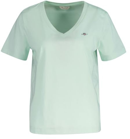 GANT Women's Reg Shield Ss V-Neck T-Shirt, Faded Mint, M