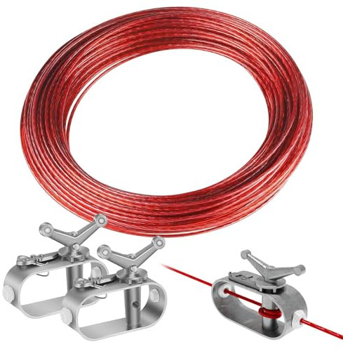 YdseozOA Tenditore per fune metallica rivestito con fune d'acciaio, fune di tensione per teloni da piscina, 2 mm, lunghezza 40 m, con 2 tendicavo in acciaio per il fissaggio di coperture per piscine