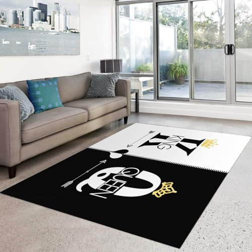 HOSIMA König und Königin Teppich, Weiche Bodenmatte, König und Königin-Bedruckte Schlafzimmer-rutschfeste Bodenmatte, Kurzflorige Flauschige Bodenmatte, Waschbar(König 150 * 100)