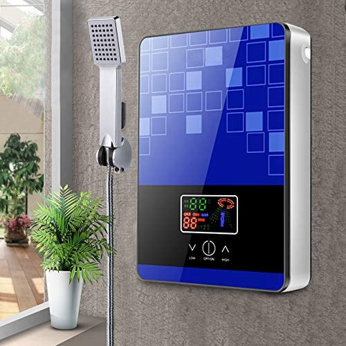 6500W Elektrisch Warmwasser Durchlauferhitzer, 220V Klein Küche LED-Anzeige Warmwasserbereiter mit Bad Dusche Kit Duschkopf, Temperaturanzeige 30-55℃, Sofortige Aufheizung, Tanklose (Blau)