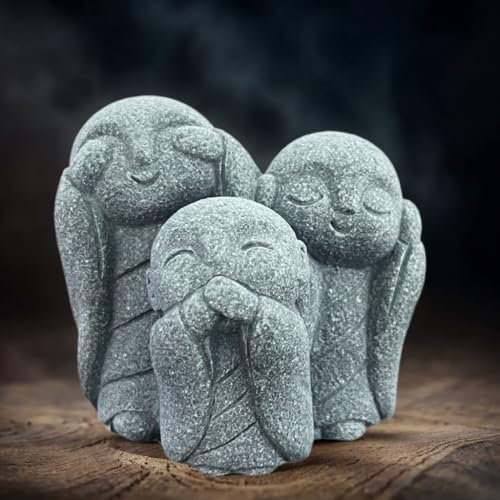 Awelumu Sandstein Ksitigarbha Mönche Statue 3 Figuren Garten Desktop Dekoration (2)
