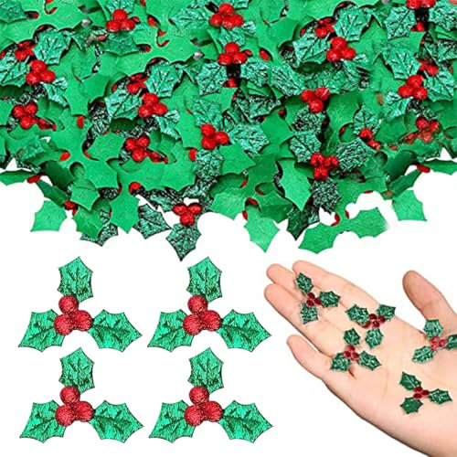 SWEETBIUTI Berries di agrifoglio per mestieri 100pcs realistici arificali bacche di agrifoglio berries di agrifoglio decorativi di natale 1.4in per scatola regalo, creazione di carte e altro, verde