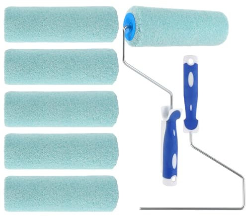 Oungy Lot de 2 Rouleau Peinture xxl, 225mm Rouleau Enduit, Pratique Rouleau Peinture avec Reservoir, 5 pcs Pinceaux de Peinture Rouleaux + 1 Poignée, pour Travaux de Peinture et de Rénovation