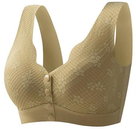 Maternity 𝐍𝐮rsing Bra G Cup Ladies New Thin Cup Front Buckle Middle and Elderly Soft Cotton Printed No Vest Oversized Bra 44 Bras for Plus Size Women Non Wired (Yellow, XL)