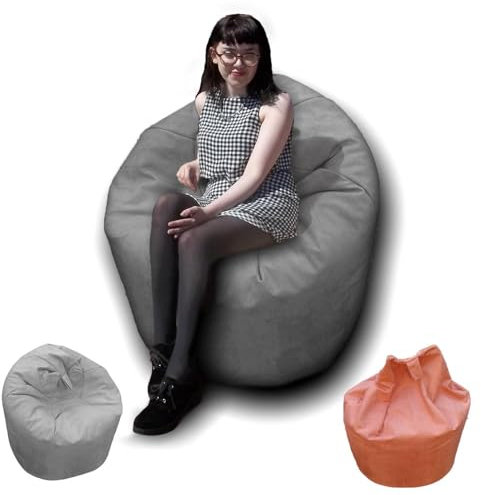 Bean Bag Beanbag, Faux Suede, Gaming Chair Seat Lazy Lounger Couch, for All Ages. Filling Included, Fire Retardant Covers & Filling. (Silver Grey, M (60 x 60 x 75 cm))