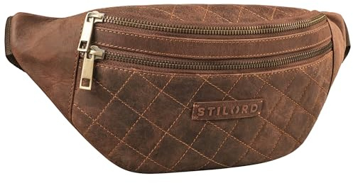 STILORD Azul Premium Bauchtasche Leder Damen Herren Mit Rautensteppung - Retro Vintage Festivaltasche - Modisch Gesteppte Gürteltasche Echt Leder - Stylische Hüfttasche Farbe:Veleta - braun