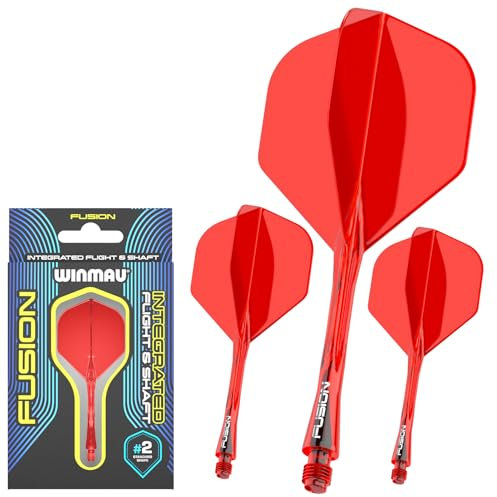 WINMAU Darts Fusion Integrated Flight & Shaft System - No.2 Shape & Design - Rot Farbe, Medium Länge