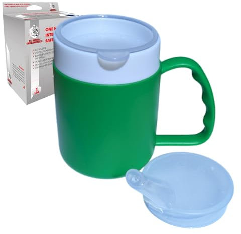DR. BONE'S THERAPEUTICS ® Mug with Internal Cone BlackBerry with Spouted Lid with Small Opening, Drinking aid, Thermo Mug, Feeding Cup 140 ml (Green 2 Lids)