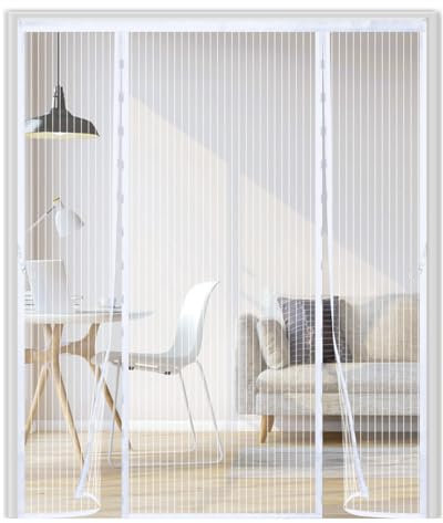 Zanzariera Magnetica Porta/Finestra con Chiusura Automatica, Rete Antizanzare Senza Fori con Doppia Apertura Laterale,Doppia Apertura Laterale, Installazione Facile,190x250cm,Bianco