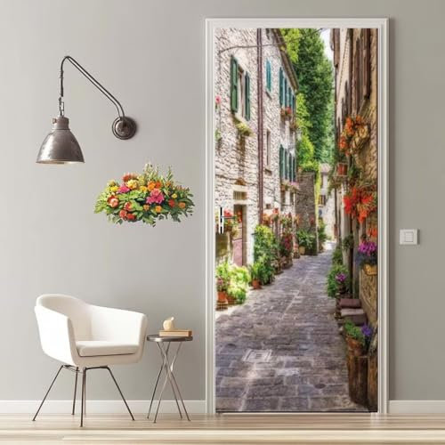 Türtapete Selbstklebend 77X200 cm Türaufkleber 3D Türfolie Selbstklebend Blumen Stadt Klebefolie Tür Türposter Tür Folie PVC Wasserfest Wandbild für Schlafzimmer Wohnzimmer Bad Tür Tapete -MT1623