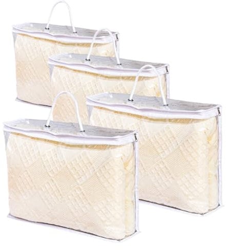 4 Pcs Clear Clothes Storage Bag,Clear Zippered Storage Bags,Wardrobe Storage Organizer Moving Bags with Reinforced Handle for Loft Wardrobe for Bedding Clothes Blanket Duvet