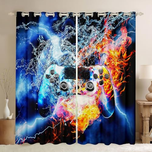 Loussiesd Buntes Gamepad Fenstervorhang 137x117cm Mehrfarben Videospiel Design Vorhänge Gradient Spiel Controller Blickdichte Vorhänge Stilvolles Spiel Gaming Gardinen
