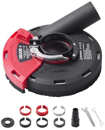 VEVOR Grinding Dust Shroud for Angle Grinder, Universal 4-5 in, Surface Grinder Dust Shroud with 6 Clamping Washers, Connect to Vacuum Cleaner, Suitable for Grinding Wood Concrete Wall Stone