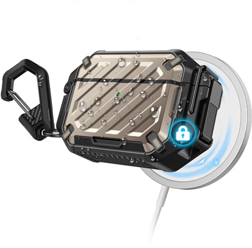 SUPCASE Cover per AirPods Pro 3 con Blocco e Moschettone, [Impermeabile IP68] [Supporta la Ricarica Wireless] Custodia Protettiva Anti-Graffio per AirPods Pro 3a Generazione (Deserto)