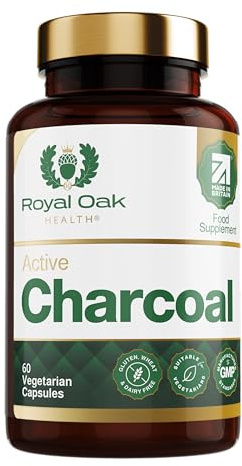 Royal Oak Health High Strength 450mg Steam Activated Coconut Charcoal Capsules | 2 Month Supply | Natural Detox & Gas Relief | 60 Vegan Capsules | UK Made