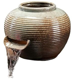 Tabletop Ceramic Jar Water Fountain, Circulating Water Clay Pot Spout Garden Fountain Feature Vases Waterfall Aquatic Decor for Fish Tank