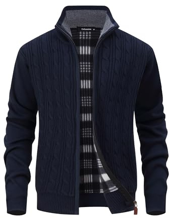 CoXuantion Cardigan da Uomo Maglione Invernale Stand Colletto Cardigan Imbottito Felpa Cappotto Lavorato a Maglia con 2 Tasche Maglione Manica Lunga Giacca Casual con Cerniera Intera