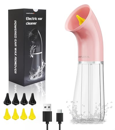 Lumiflexa Ohrenreiniger,Ohrenschmalz Entferner 250ML Integriertes Doppeltankdesign,4 Reinigungsmodelle,Typ-C Laden,8 Eigene Ohrstöpsel,IPX7 Für Sicheres und Effektives Ohren Reinigen System(Rosa)