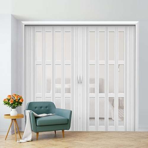 Pounjsd Aluminum Internal Sliding Door with Clear Acrylic Glass, Folding Accordion Door PVC Internal Plastic Sliding Doors Interior Room Divider Thickness 12mm Home White, Clear Acrylic Panel, 203cm