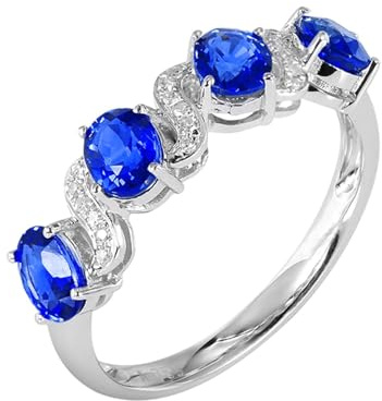 Homxi Hochzeitsringe Damen Weißgold Ringe 585, Oval mit Erstellter Saphir 1,83 Karat und Moissanit, Damen Ring Verlobung Blau Silber Größe 54 (17.2)
