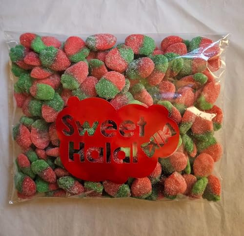 Bonbons FRAISES sucrées Gélifiés Halal Assortis, Sachet 1kg, Multicolore sucré légèrement acidulé, Goût Fraise, 180 Pièces, Format Familial pour Fête et Evènement, Candy bar et bar à bonbons