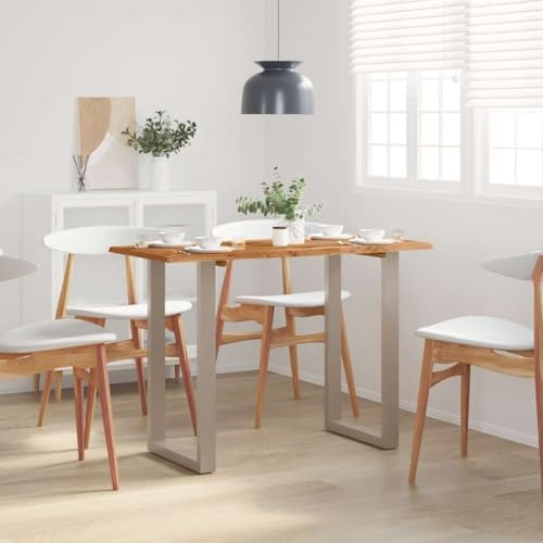 GeenYuu Akazienholz Esstisch 110x50x76 cm, Massivholz Küchentisch mit lebendigen Kanten, robuster Esszimmertisch für 2 Personen, Silberne Eisenbeine, langlebiges Naturmaterial