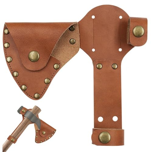 Cold Steel Beil, Beilscheide, Axtscheide aus Leder, Taillenmontierte Axtkopfabdeckung mit Druckknopf, schützende Halterung für Camping, Holzbearbeitung –