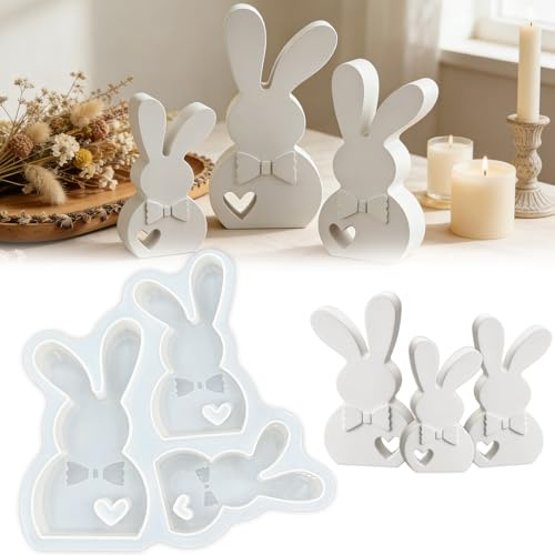 TZEKING Silikonformen Gießformen Ostern,4 Stück 3D Osterhase SilikonformGipsformen zum Gießen,DIY Hasenform für Ostern,Silikonformen Gießformen,Ostern Dekoration