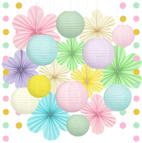 Tazuxetuqe Decorazioni Primaverili Da Appendere 20 Pezzi Set Di Lanterne Di Carta Pastello Ventagli Di Fiori Con Ghirlanda Glitterata Per Decorazioni Pastello Aula Uffici