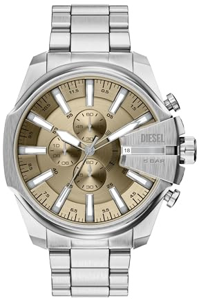 Diesel Mega Chief Slim Herren 48MM Silberfarbene Edelstahl Uhr, DZ4702