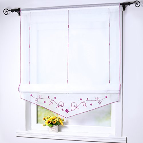 Joyswahl Raffrollo Voile Transparentes Bändchenrollo Lisa mit Tunnelzug Stickerei Gardine BxH 120x140cm Violett 1er Pack