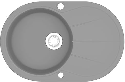 vidaXL Fregadero Cocina 1 Seno Ovalado Gris Granito Fregadero Caño Lavaplatos