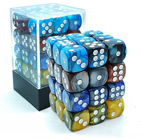Bescon 12mm D6 Dice 36 in Cube, Assorted Gemini Rock Colors, 12mm Six Sides Die (36) Block of Dice