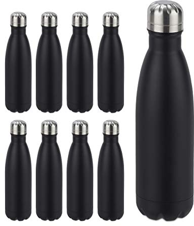 Relaxdays Gourdes INOX, Lot de 9, Bouteille Eau Acier Inoxydable 0,5 Litre Isotherme Froid Chaud, Noir