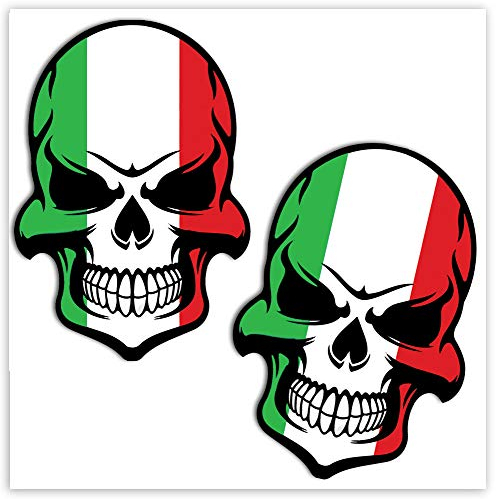 Biomar Labs® 2 Stück Vinyl Italien Flagge Schädel Totenkopf Aufkleber Autoaufkleber Stickers Auto Moto Motorrad Fahrrad Helm Fenster Tuning B 130