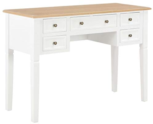vidaXL Holz Schreibtisch mit 5 Schubladen Computertisch Arbeitstisch Bürotisch Laptoptisch PC Tisch Holztisch Büromöbel Braun Weiß 109,5x45x77,5 cm