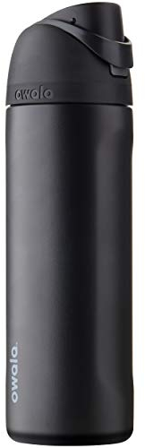 Owala FreeSip C03766 Insulated Stainless Steel Water Bottle with Push Button and Built-in Straw, 710 ml, Very, Very Dark